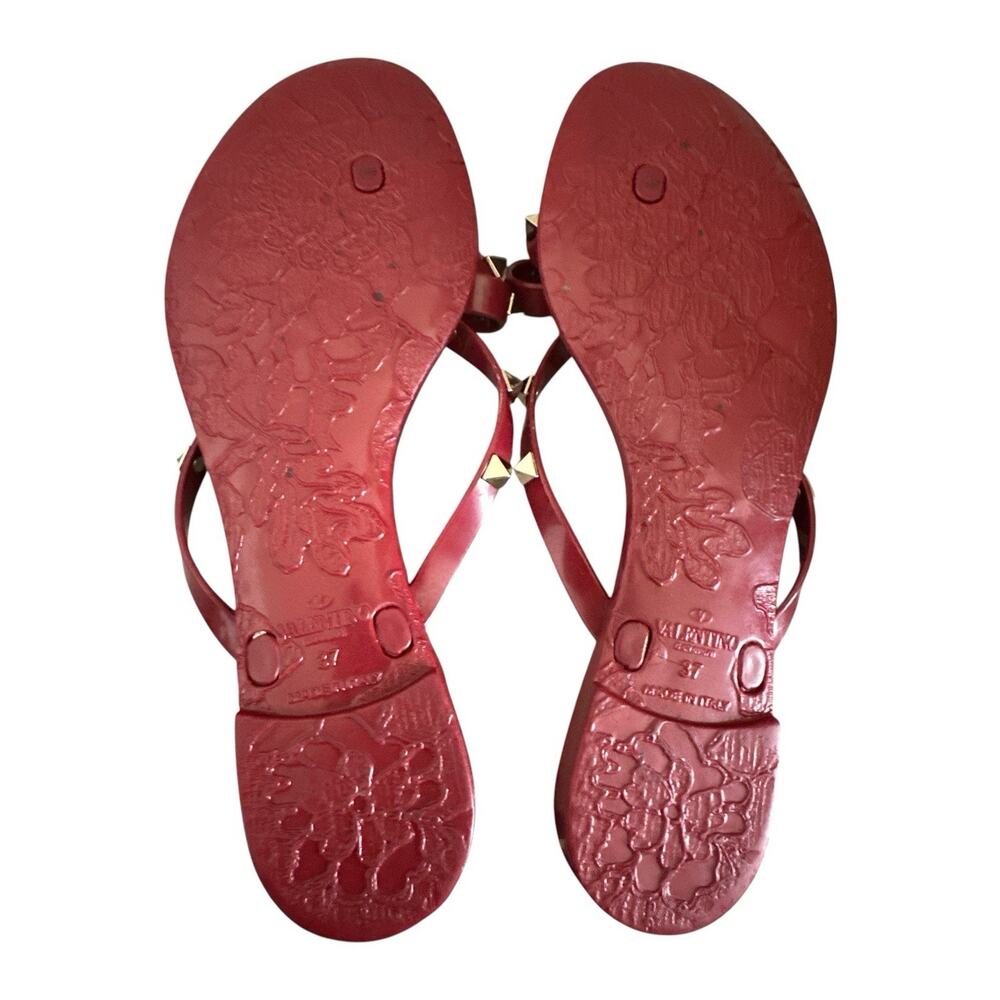 Valentino Garavani Rockstud Bow Jelly Thong Sandals Red Slip-On Women’s 37 - Picture 9 of 11